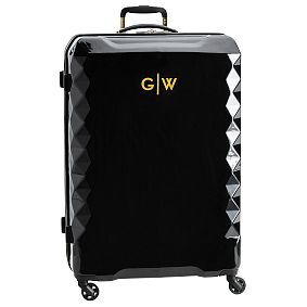 Luxe Hard-Sided Black Checked Spinner Suitcase