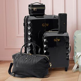 Luxe Hard-Sided Black Checked Spinner Suitcase