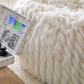 Large Winter Fox Faux Fur Bean Bag Chair Slipcover Only