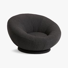 Chunky Boucle Charcoal Groovy Swivel Chair