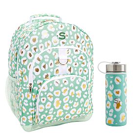 Aqua Gold Metallic Leopard Backpack &amp; Slim Water Bottle Bundle
