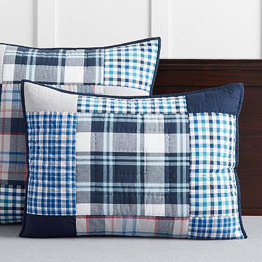 TWIN Poterie Grange Enfants Madras Plaid Patchwork Couette & Euro Sham