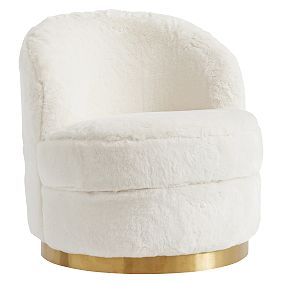 Polar Bear Faux-Fur Round Tufted Swivel Desk Chair