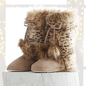 Pom-Pom Tie Faux-Fur Booties