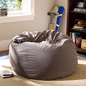 Large Charcoal Washed Twill Bean Bag Chair