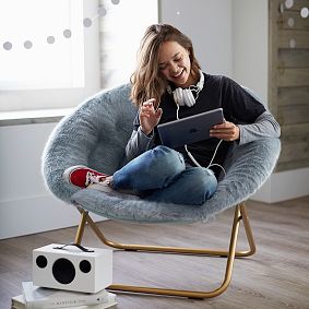 Iced Faux-Fur Quarry with Gold Base Hang-A-Round Chair