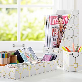 Printed Paper Desk Accessories Set, Metallic Gold Geo
