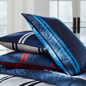 Riverside Stripe Comforter &amp; Sham, Navy/Strong Blue