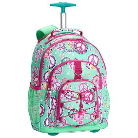 Gear-Up Mint Peace Paisley Rolling Backpack