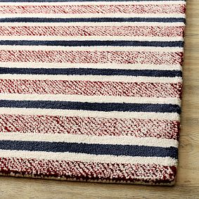 Textured Stripe Wool Rug - Red