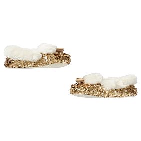 Gold Sequin Faux-Fur Moccasin Slippers