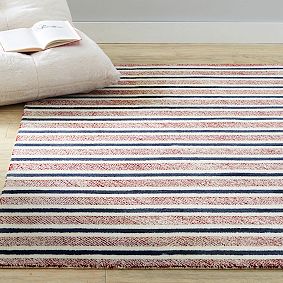 Textured Stripe Wool Rug - Red