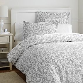 Damask Duvet Cover + Sham, Light Gray