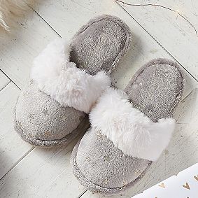 Light Gray Shimmer Star Slippers