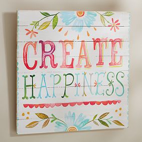 Katie Daisy "Create Happiness" Watercolor Art, 24"x24"
