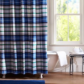 Portsmith Plaid Shower Curtain, Navy