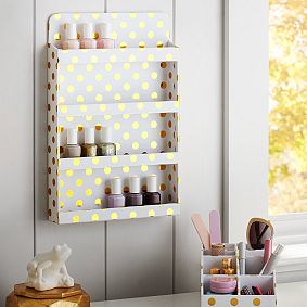 Jane Beauty Collection, Wall Nail Polish Organizer, Gold Dot