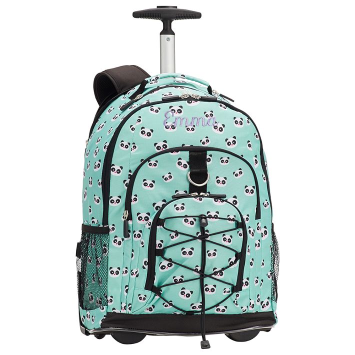 Meetbelify Rolling Backpack For Girls - Panda Design With Wheels, Includes Lunch Bag & Pencil Case, For Elementary Students