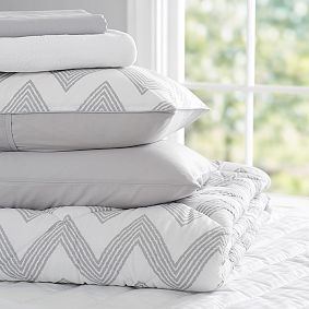 Zig Zag Stripe Deluxe Comforter Value Set, Light Gray