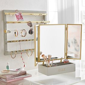 Elle Lacquer Beauty Storage with Trifold Mirror