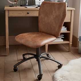 Cognac Faux-Leather Airgo Swivel Desk Chair