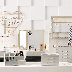 Elle Lacquer Beauty Storage with Trifold Mirror