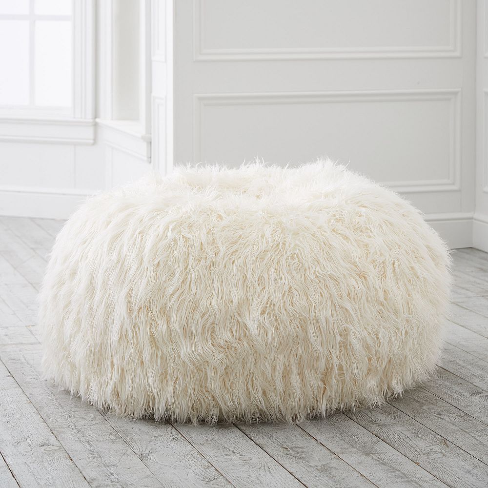 Large Furlicious Ivory Faux-Fur Bean Bag Chair Slipcover