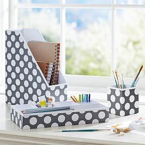Printed Desk Accessories - Gray Dottie
