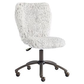 Gray Leopard Faux-Fur Airgo Swivel Desk Chair
