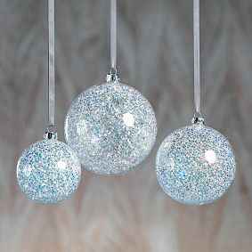 Silver Sequin Ornaments - Set of 6