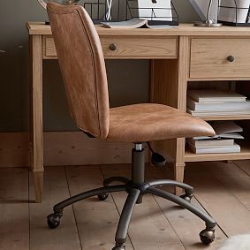 Cognac Faux-Leather Airgo Swivel Desk Chair
