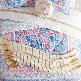 Lilly Pulitzer Gold Printed Knit Throw