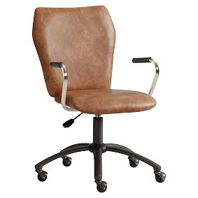 Cognac Faux-Leather Airgo Swivel Desk Chair