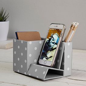Fabric Phone Holder, Gray Dottie