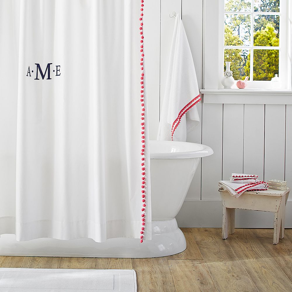 Pom Pom Shower Curtain, Pink