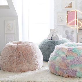 Large Blush Leopard Faux Fur Bean Bag Chair