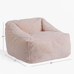 Large Blush Faux Fur Modern Bean Bag Lounger