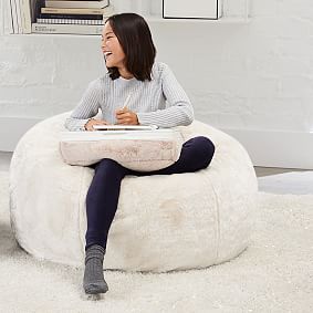 Polar Bear Faux Fur Ivory Bean Bag Chair Slipcover Only