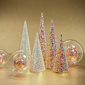 LED Sequin Glass Trees - Set of 3