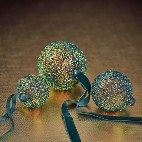 Green Beaded Glass Ornaments - Set of 6