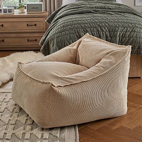 Large Corduroy Latte Modern Bean Bag Lounger