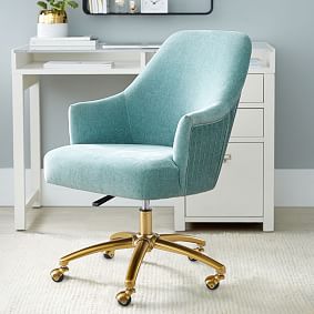 Distressed Velvet Pleated Swivel Desk Chair - Aqua