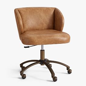 Open Box:  Vegan Leather Caramel Wingback Swivel Desk Chair