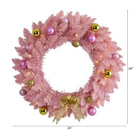 Pink Faux Christmas Wreath - 24"