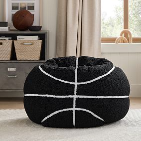 Large Basketball Sherpa Black Bean Bag Chair Slipcover Only