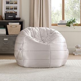 Large Champagne Puffer Bean Bag Chair Slipcover Only