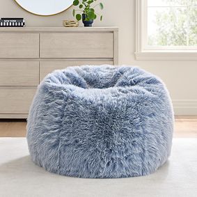 Large Feathery Faux Fur Chambray Bean Bag Chair Slipcover Only