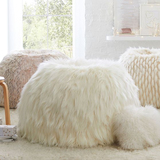 Large Himalayan Faux Fur Ivory Bean Bag Slipcover | Pottery Barn Teen