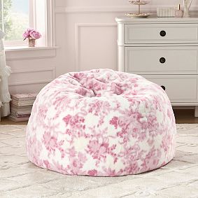 Large LoveShackFancy Floral Damask Faux Fur Bean Bag Chair Slipcover Only