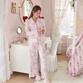 LoveShackFancy Damask Ruffle Long Sleeve Pajama